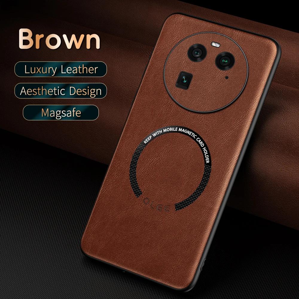 For OPPO Find X6 X6 Pro Fine Hole PU Cow Pattern Leather Outer Magnetic Ring Soft Edge Anti-Drop Anti-Fingerprint Phone Case