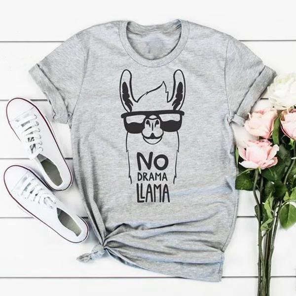 Tričko s potiskem lamy alpaky No Drama Llama Dámské s krátkým rukávem s kulatým výstřihem Volné tričko Letní dámské tričko Topy Camisetas Mujer