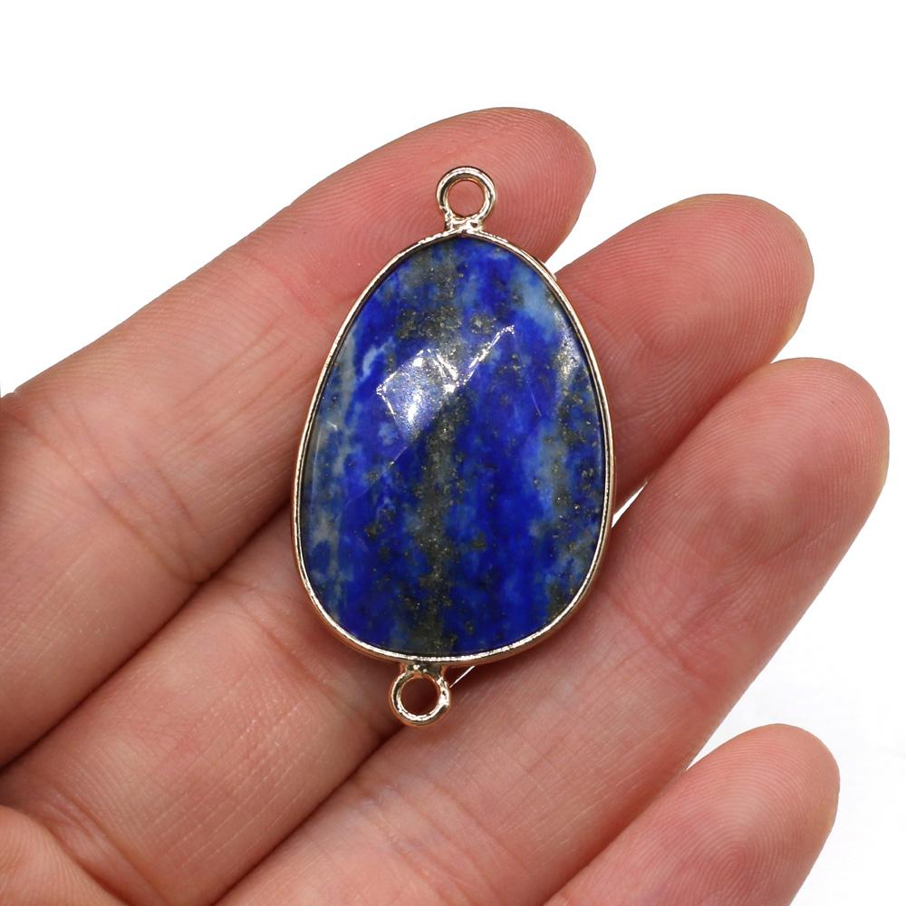 1Pc Faceted Water Drop Natural Stone Connector Pendant 22×38mm Golden Zinc Alloy Bezel Wrapped Double Loops Gemstone Link Charm For DIY Jewelry Making