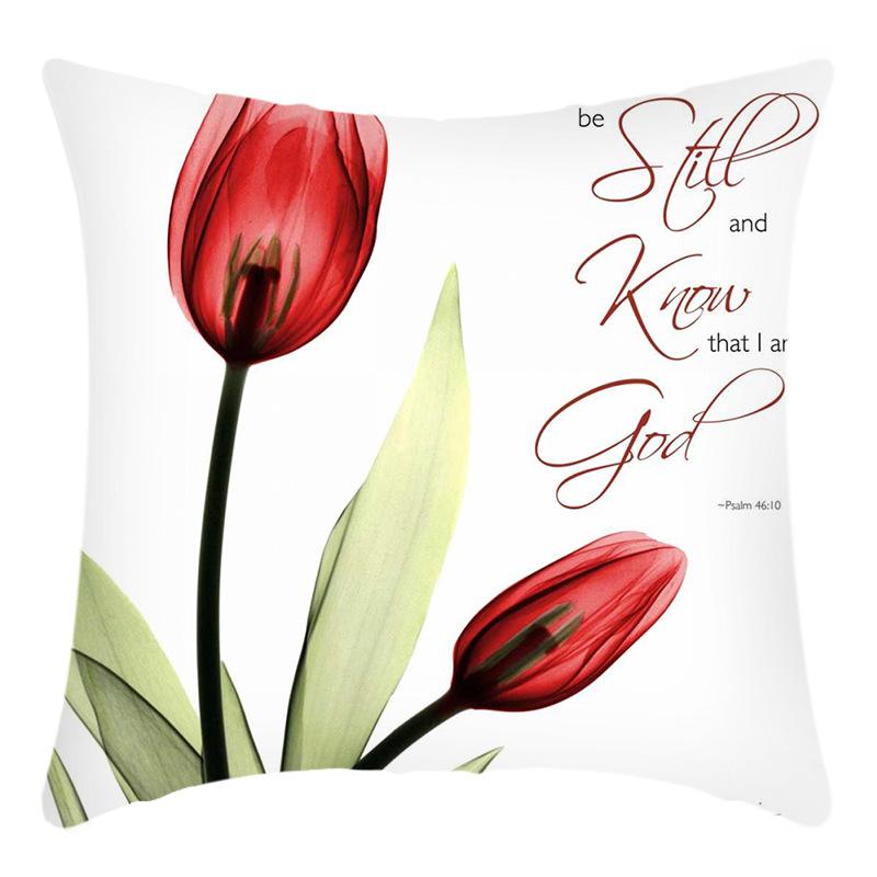 

New Green Plant Pillowcase Tulip Letter Print Pillow Home Sofa Cushion Cover 45 * 45Cm pillowcase