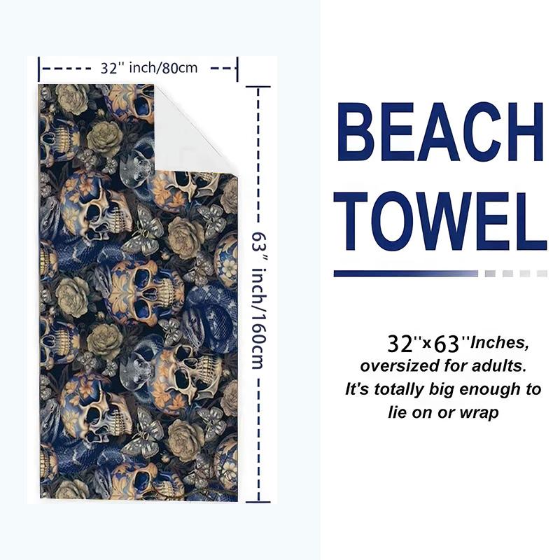 Skull Print Beach Towel, Large Soft Quick Dry Towel for Beach Camping Swimming