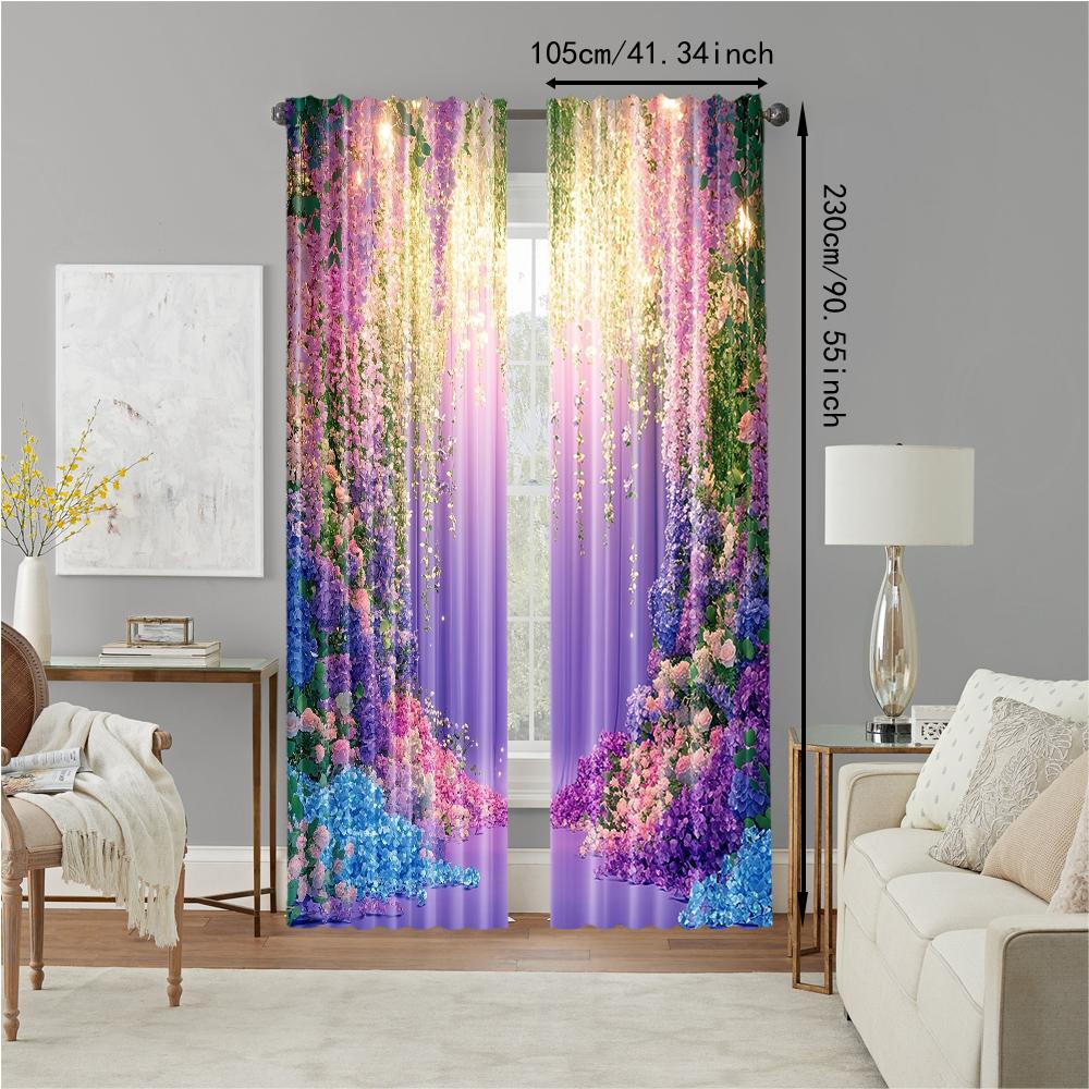 2 Stück Mehrzweck Verträumter Fenster Vorhang Polyester Material Elegantes Blumenmuster Fenster Vorhänge Design für Raumdekor Ästhetisch