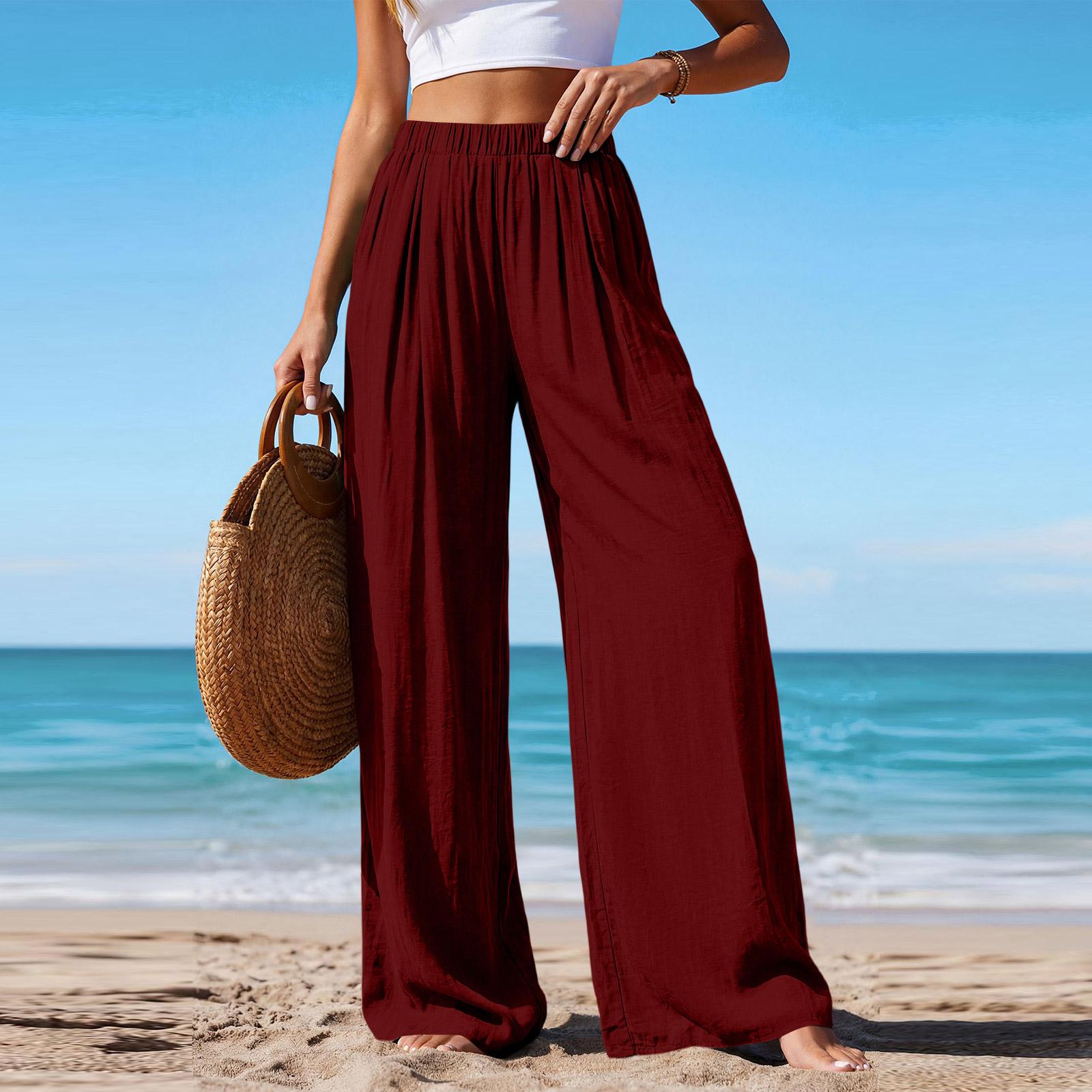 

Women s Casual And Fashionable Color Loose Pants With Pocketes XL винний