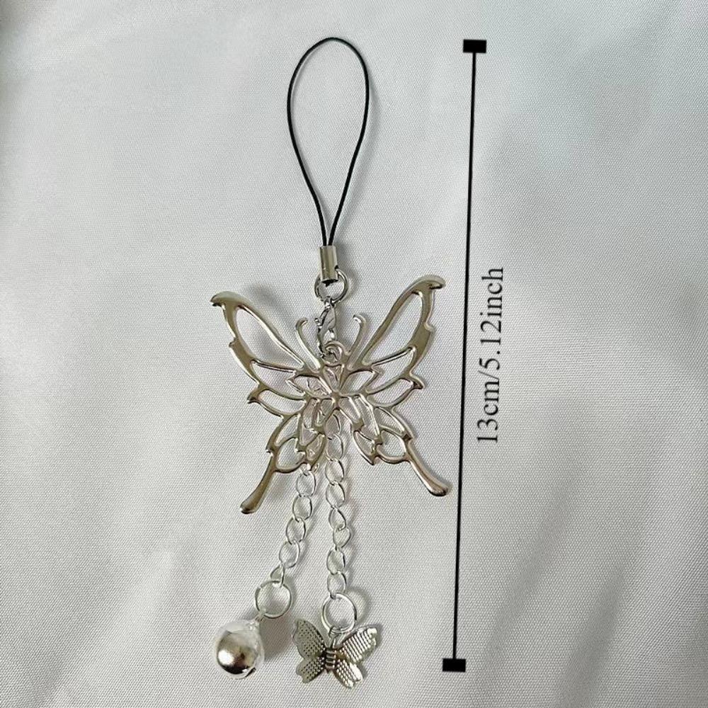 Bell Silver Butterfly Phone Chain Butterfly Mobile Keychain Lanyard Women Girls