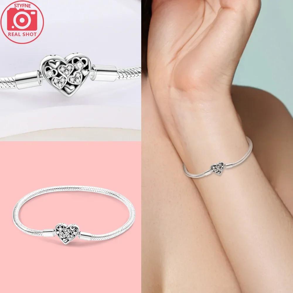 Sliver Bracelets Heart Lucky Eyes Bracelets Female Anniversary Party Fine Bracelets Bangles Jewellery Gifts for Women