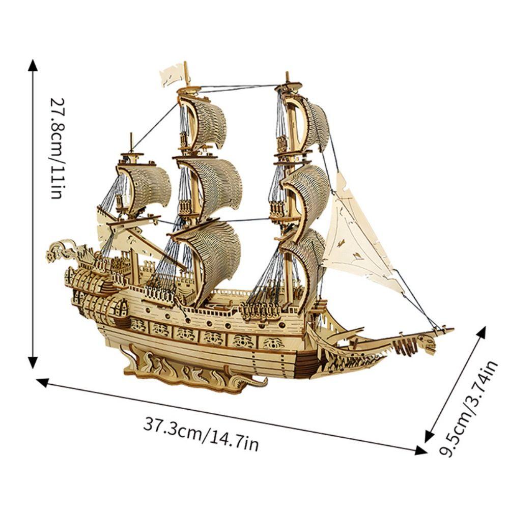 3D Construction Wooden Model Kit Wooden Material Pirate Ship Model DIY Assembled Model  Home Decor