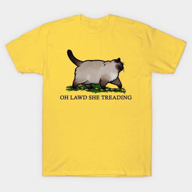Asian Size Men Black Print T-shirt Oh Lawd She Treading Chonky Siamese Cat No-Cut Print Cotton Tshirt 2XL жёлтый