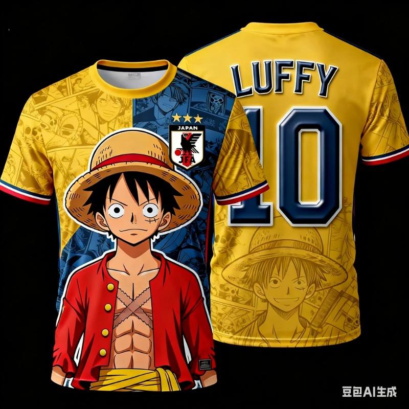 2026 Japan One Piece Luffy Football Jersey T-shirt Kids Football Special Jersey Kit Adult Men's/Women's Quick-Drying Sweatshirt
