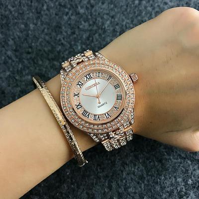Nové Full Crystal hodinky Contena Luxusní hodinky Módní Dámské Dámské Křemenné hodinky s kamínky
