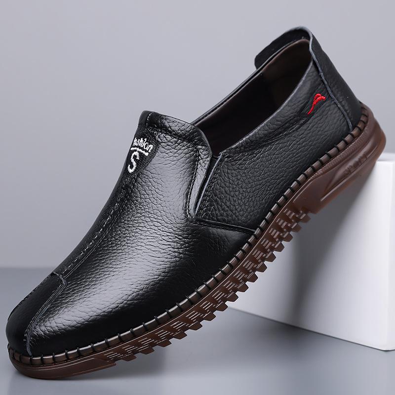 Leather Little White Shoes Board Shoes Men's Loafers Summer Soft Leather Middle-aged Dad Shoes One Pedal Casual Leather Shoes Men's Shoes