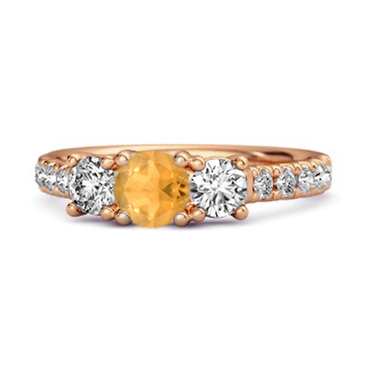 Citrine Three- 925Stone Accent Design Ring - 925 Sterling Silver Rose Gold Vermeil 12 ярко-розовый