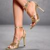 Gold Narrow Band Design Thin Heeled Sandals Women Sexy Pointed Toe Naked Strap Slingback Elegant Banquet Brida Pumps for Ladies