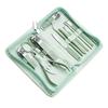 Professional Stainless Steel Manicure Pedicure Set, 12 Pieces, Leather Storage Case, Green, Home Travel Grooming Kit