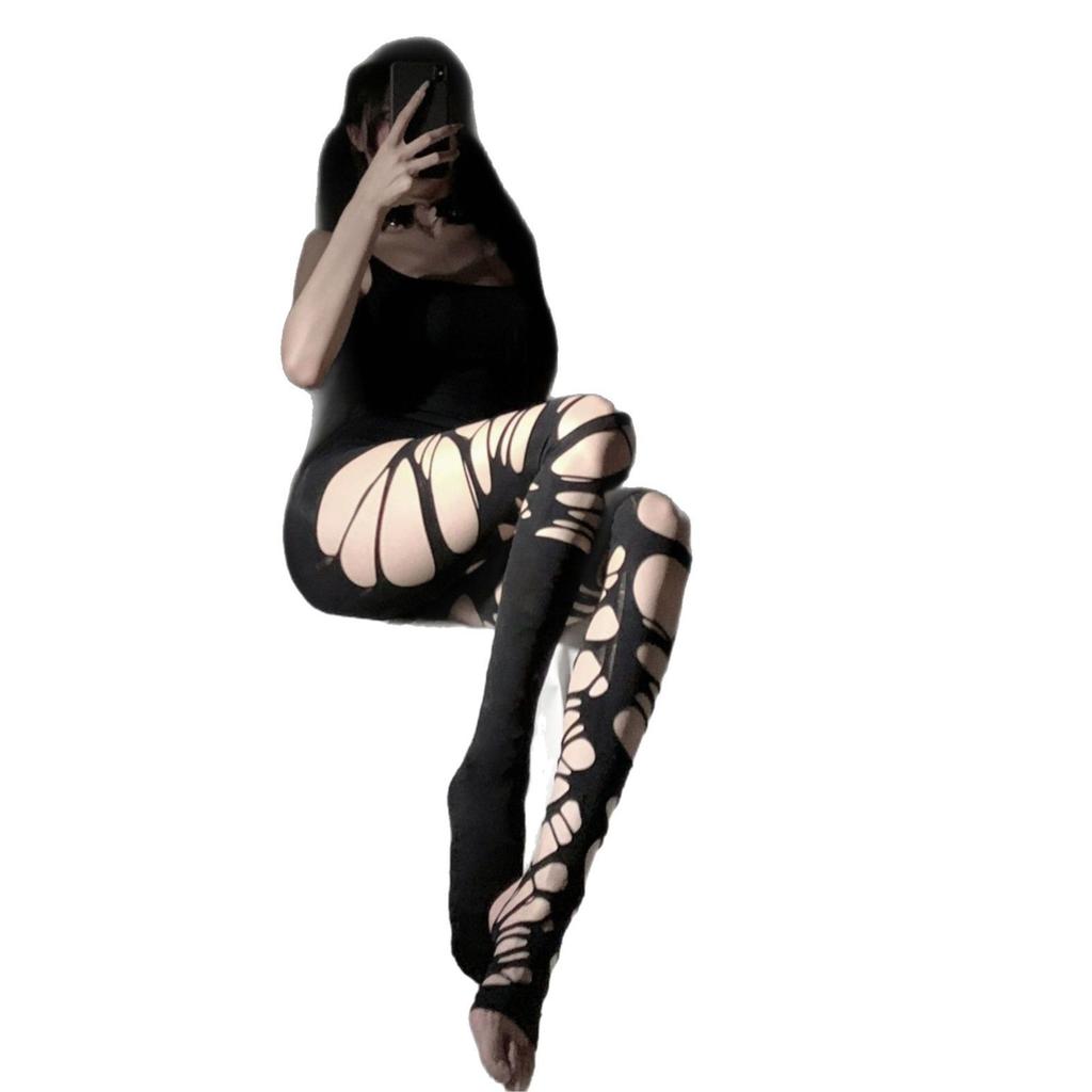High Elastic Hand Tear Stockings Spice Girl Open Black Silk Sexy Fun Black Silk Big Ripped Stockings Pants