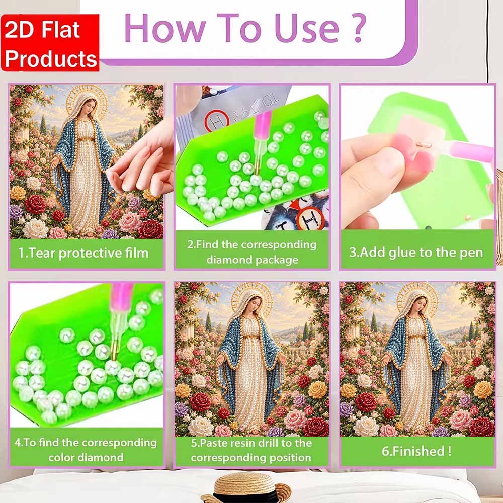 Pearl Painting 5D DIY Decorative Painting. Virgin Mary and Rose Garden. Cute Birthday Gift. Handmade Art Painting