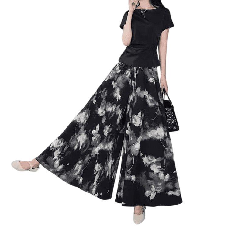 Gonna pantalone floreale in stile acquerello per la Primavera/Estate 2026 in tessuto di seta ghiacciata: Pantaloni Casual Svasati