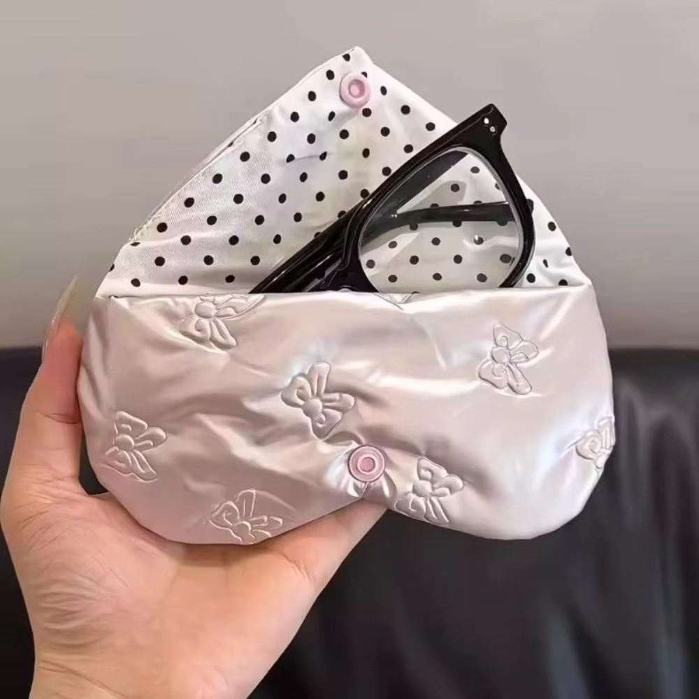 Bow Embossed Eyeglass Case Pink Color Glasses Storage Bag Eyewear Accessory Storage Solution