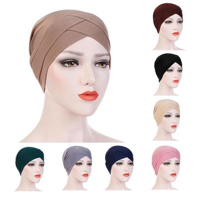1ks muslimský hidžáb čepice elastická bavlněná tkanina turban čepice na čelo pro ženy indický kříž