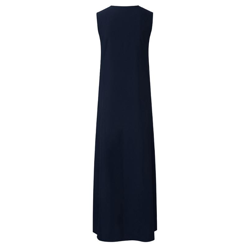 Women's Deep V-Neck Solid Color Sleeveless Long Dresses