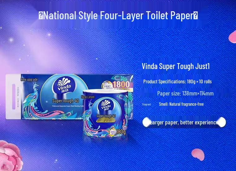 Vinda National Trend 4-lagiges superfestes Toilettenpapier, 1800g Kernwicklung auf Rolle mit Halter