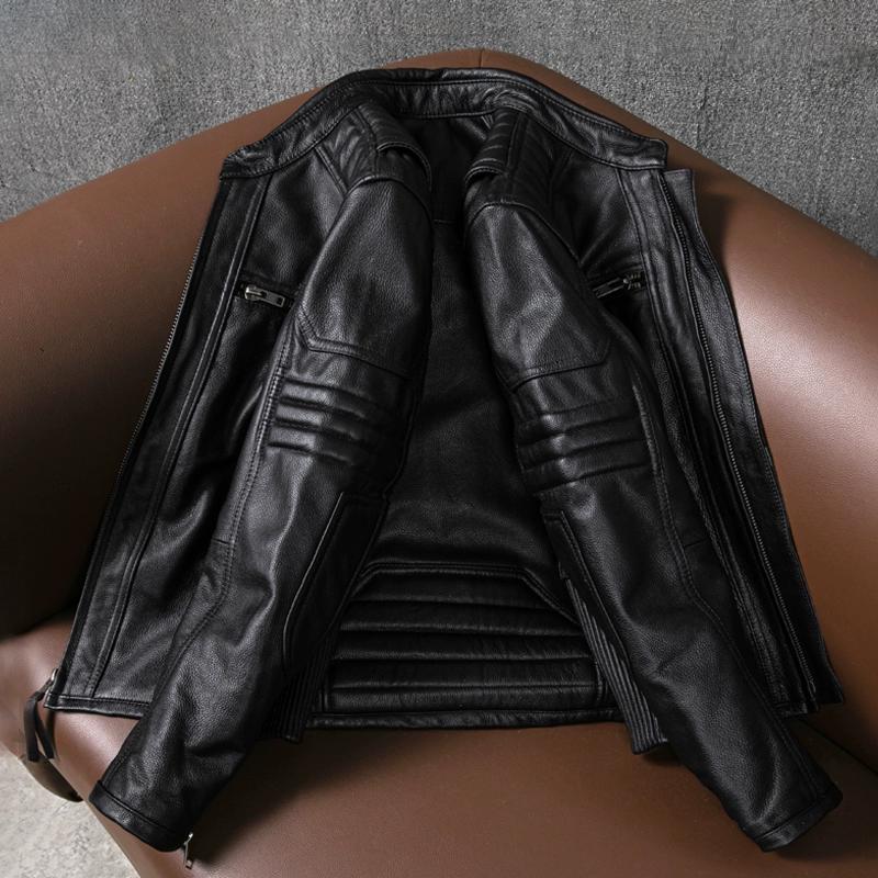 Heavy Motorcycle Jacket Short Fashion Slim Fit Genuine Leather Biker Coat Large Size Autumn Outerwear