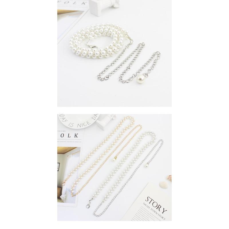 Mei Mary Adjustable Pearl Waist Chain Belt - Women's Decorative Dress Waist Cincher - Slim Belt Sweet Chain