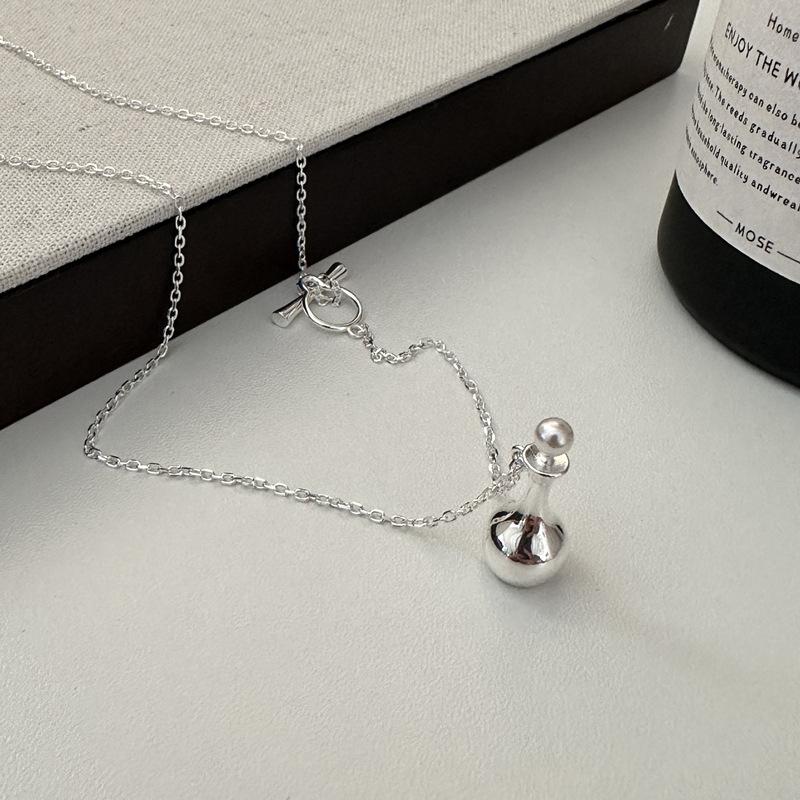 S925 Sterling Silver Perfume Bottle Design Necklace Korean Style Simple Fashion Blogger With The Same Sweater Chain 925 silver