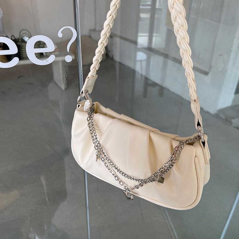 Niche Design Bag for Women, Pleated Personality Cloud Bag, Handbag, Simple Versatile Fashion Zipper Chain Underarm Bag