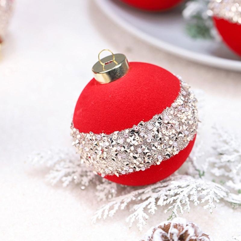Holiday Tree Hanging Decorations Flocking Christmas Sphere Decorations Stylish Hanging Bauble for Yuletide Cheer