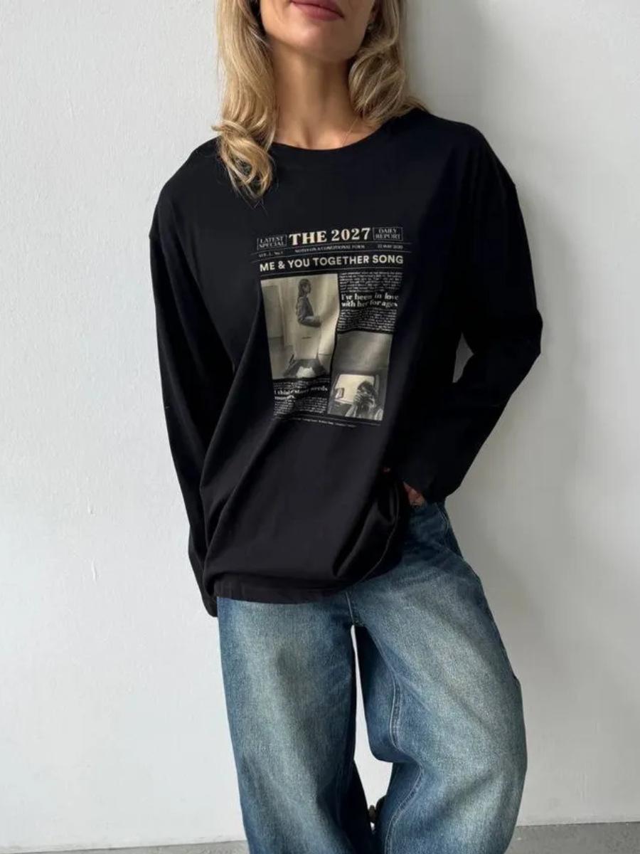 100% cotton t-shirt summer new trend niche chic lazy style retro personalized commuter top women XXXL чёрный