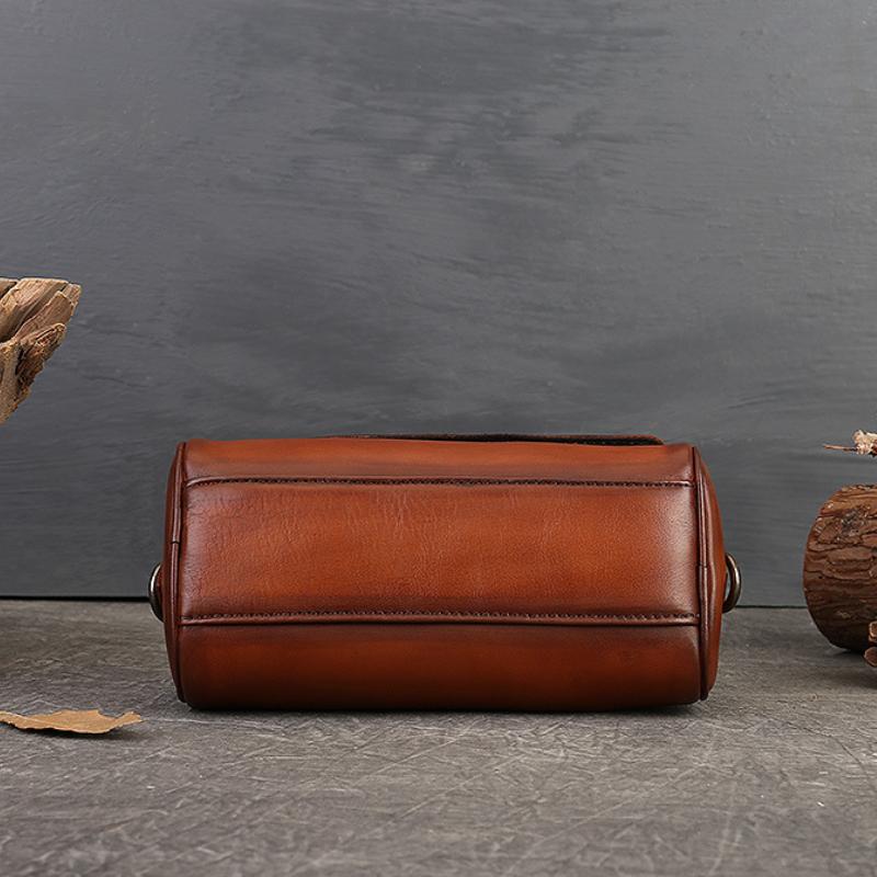 Johnature Vintage Hakiki Deri Yaz Yastık Çanta El Yapımı Çok Yönlü Düz Renk Kadın Omuz ve Crossbody Çanta