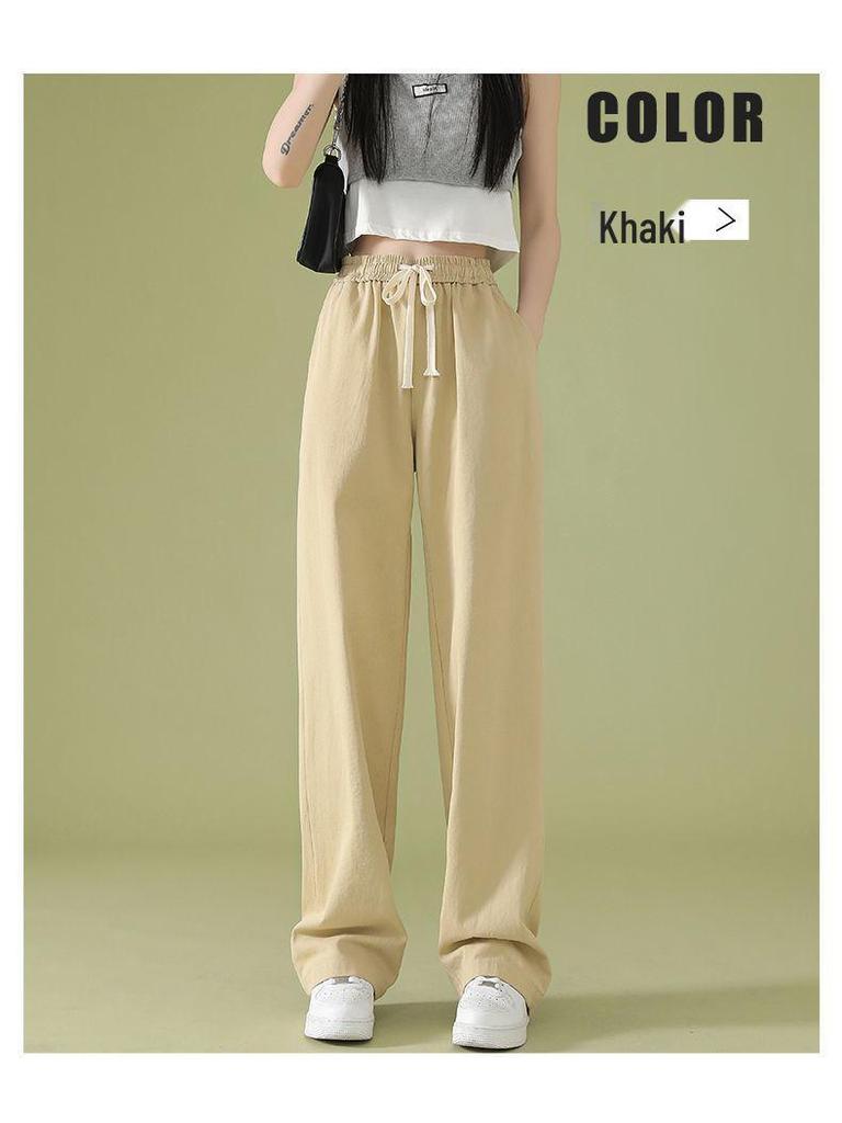2026 Summer Women's Wide-Leg High-Waisted Loose Suit Pants with Double Buttons and Drawstring - Lightweight and Casual