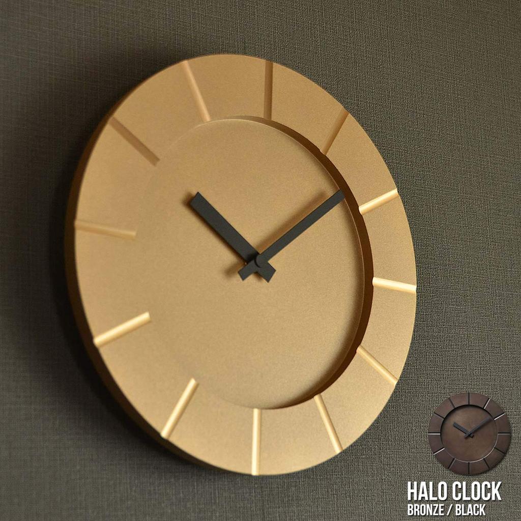 Lemnos Halo Analog Wall Clock, Brass, Black, MK19-05 BK, Diameter 25cm X Depth 3.2cm, MK19-05BK