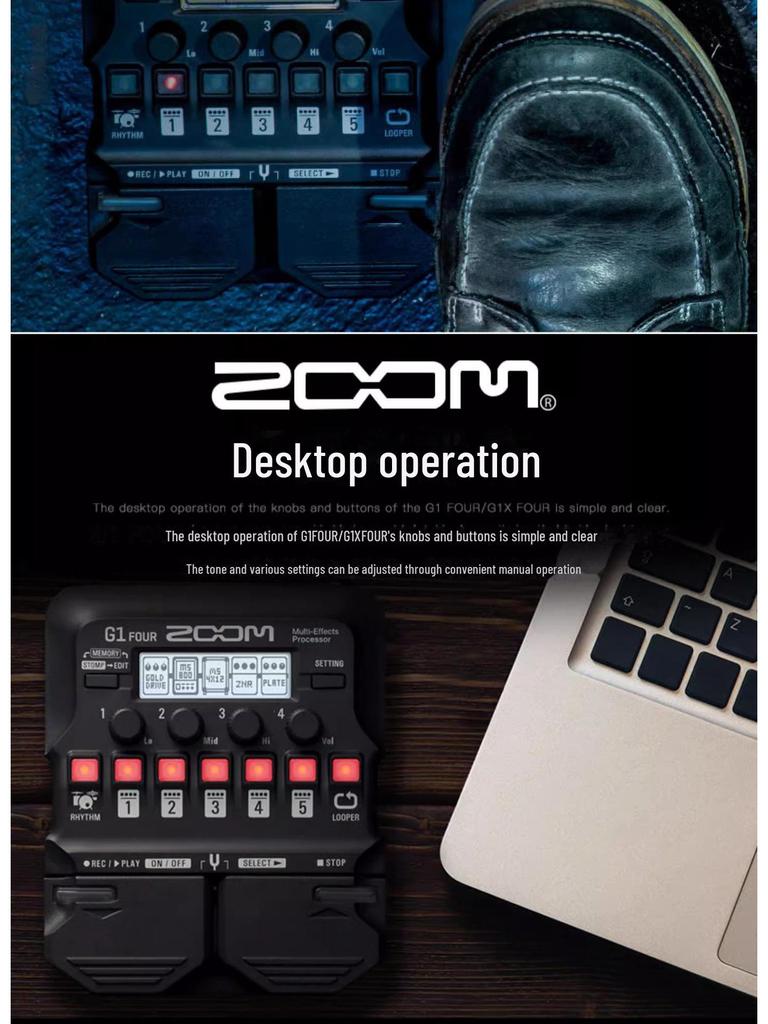Elektrická kytara a basová efektová jednotka: ZOOM G1 ČTYŘI a G1X ČTYŘI, B1 a B1X ČTYŘI.