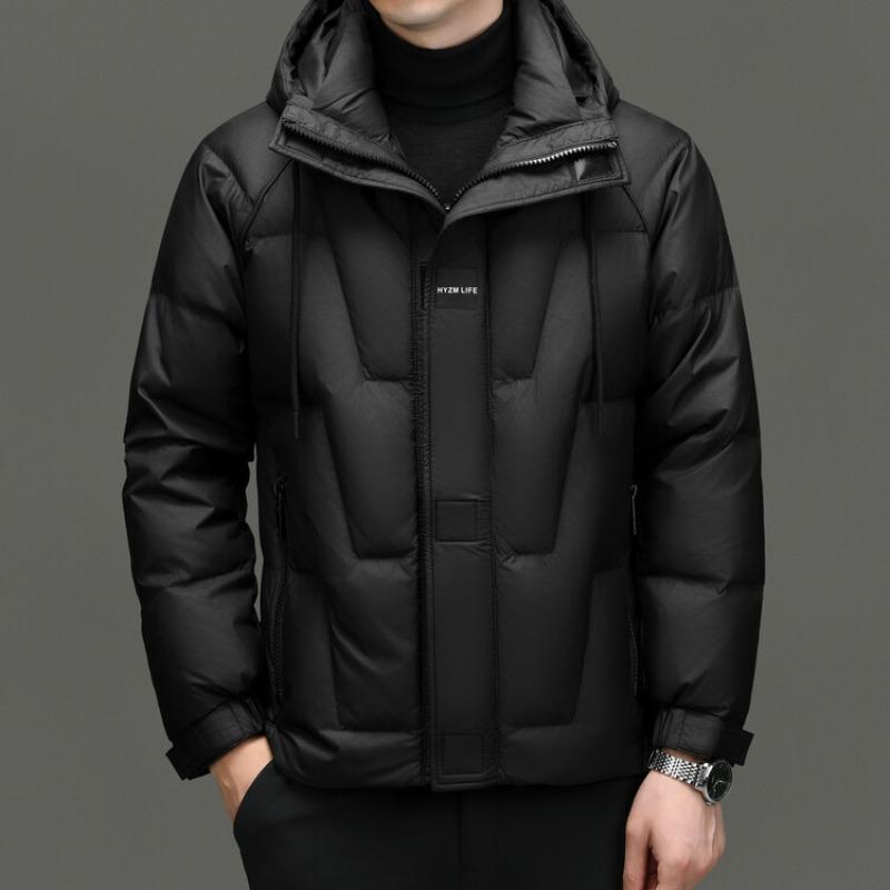 Fashion trend hooded down jacket men's stand-up collar thickened young and middle-aged casual white duck down men's jacket cotton jacket