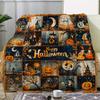 Comfortable Retro Halloween Themed Pumpkin and Bat Patterned Flannel Blanket Soft and Warm Multifunctional Ideal Gift Blankets