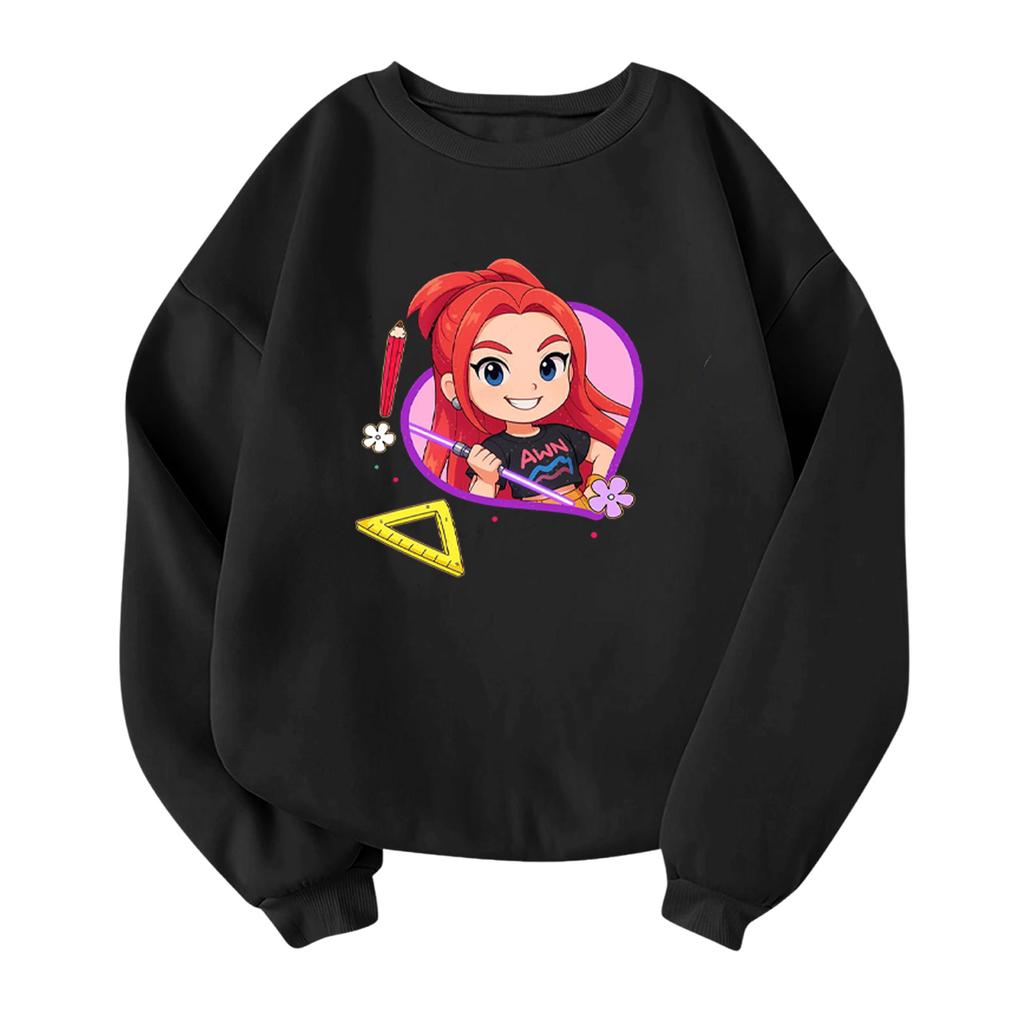 Children's Fashionable Lightweight Long-sleeved Round Neck Pullover With Pockets Printed Pullover