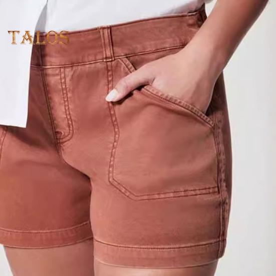 Shorts Cargo Femininos de Vestir Cintura Alta Elásticos Shorts Casuais Slim com Bolsos Roupa de Praia de Verão