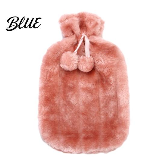 Period Pain Relief Hot Water Bag 2L Bottle with Plush Cover, Pompom Drawstring Explosion Proof Bag, Winter Warm for Hands, Feet, Stomach Reusable