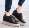 Fashion 7cm Spring Summer Breathable Genuine Leather Women Shoes Slip On High Heels Round Toe Height Increasing Women Casual Shoes