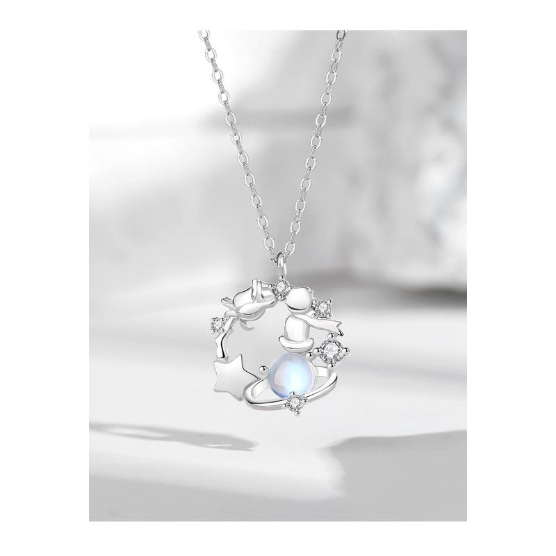 Little Prince And Rose Moonstone Planet Clavicle Necklace For Women Gift For Girlfriend