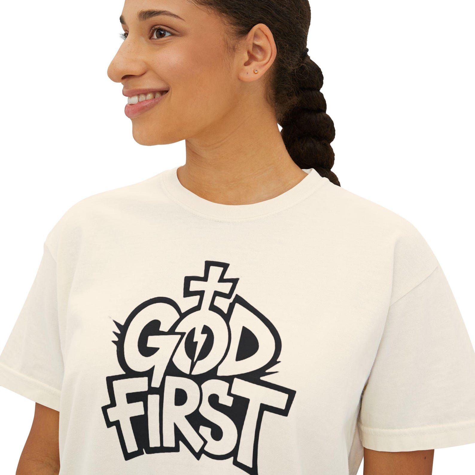 God First cross graffiti design Tee | Women s Boxy Tee XL