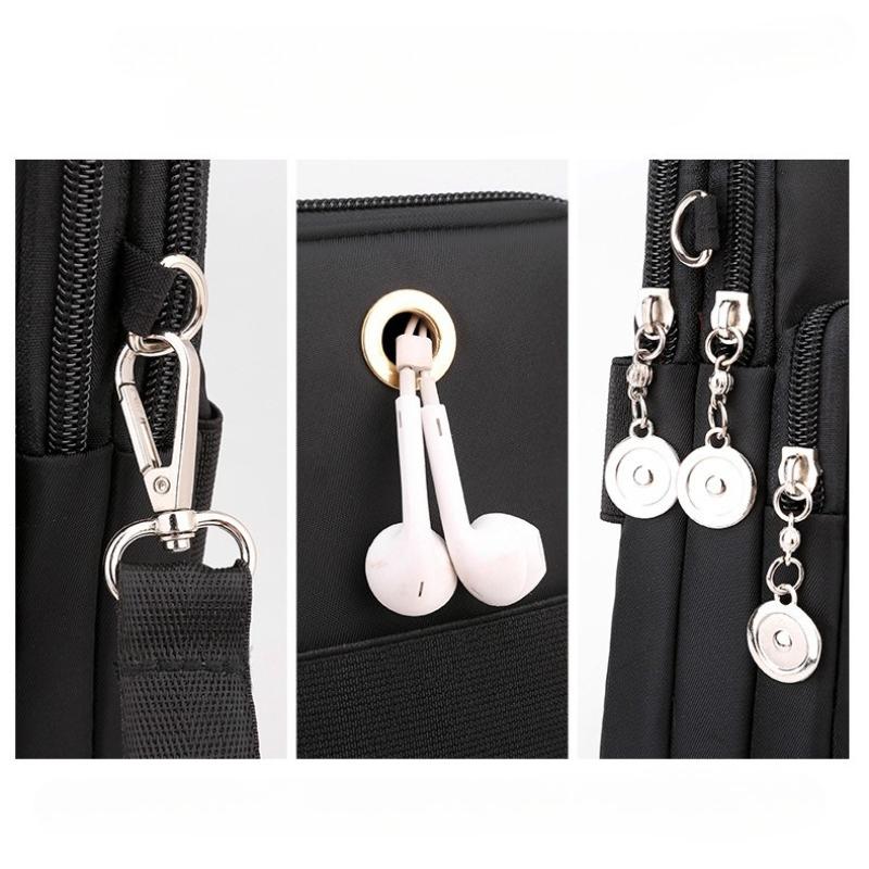 Women Small Crossbody Phone Bag Multi Pocket Waterproof Nylon Mini Shoulder Bag with 3 Zipper Compartments for Daily Travel