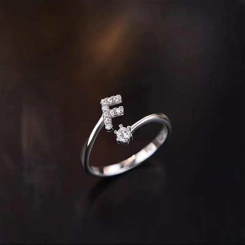 Sterling Adjustable Letter Zircon Ring Women Minimalist Fashion Jewelry Alphabet Initial