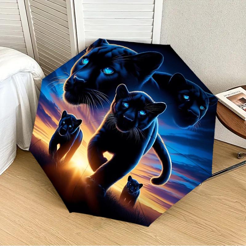 

1PC Panther Family Automatic 8-Bone Folding Umbrella - Durable Polyester & Iron Frame,Userfriendly Operation yy250929176
