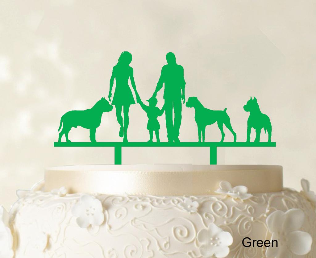 Decor personalizat pentru tort de familie cu siluetă de câini, pentru tort de nuntă, opțiune de decorațiuni pentru tort disponibilă de 15-18 cm