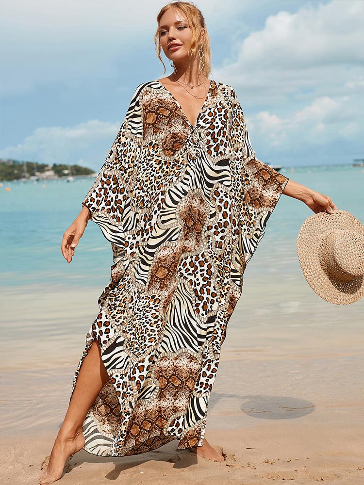 

EDOLYNSA Сексуальне бікіні в смужку зебри, повсякденне літнє пляжне плаття з V-подібним вирізом, розрізом збоку, жіночий пляжний одяг, купальний костюм Q1297 золотий