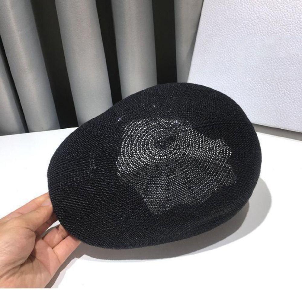 Retro Style Solid Color Straw Hat Adjustable Sun Visor Beach Hat Sun Protection Mesh Breathable Panama Hat Tide Summer