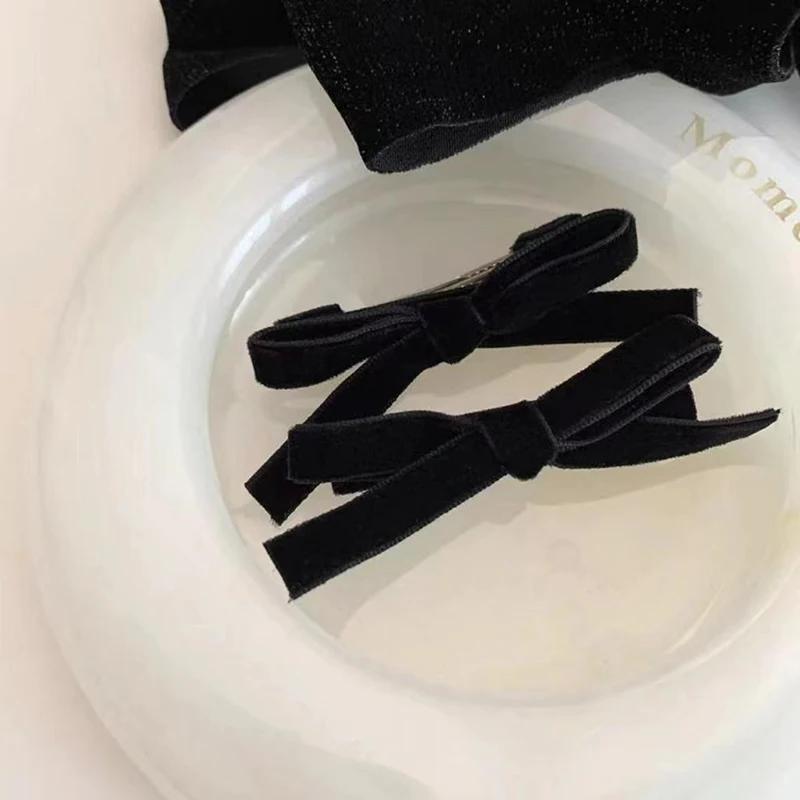 Korean Ornaments Retro Elegant Velvet Bow Hair Clip Artistic Girl Sweet Edge Clip Temperament Small Bangs Clip Hair Clip Girl