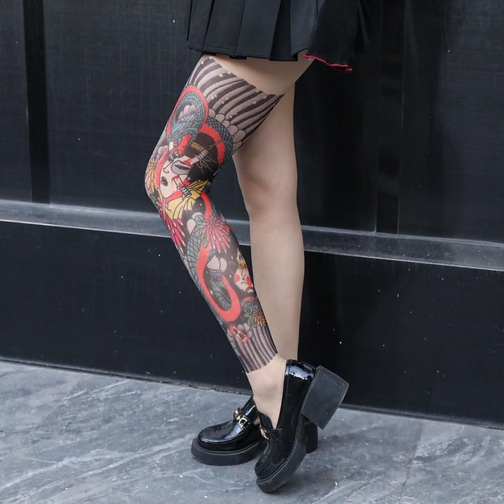 1pc Sexy Single-leg Socks Simulated Tattoo Tattooed Stockings Women's Printed Thigh Socks  Summer